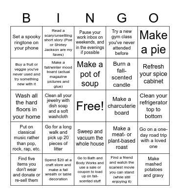 Fall Self-Care Bingo Card