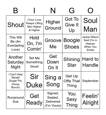 Funk/Soul Music Bingo Card
