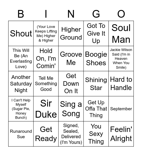 Funk/Soul Music Bingo Card