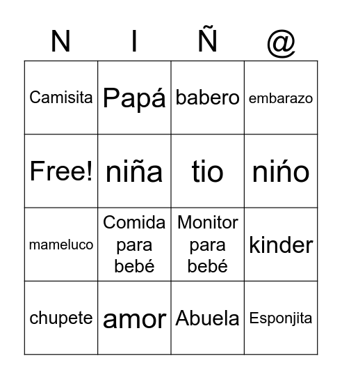Machi y Carlos Niño o Niña Bingo Card