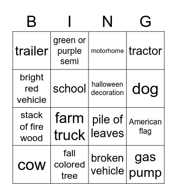 In the Car Bingo Card