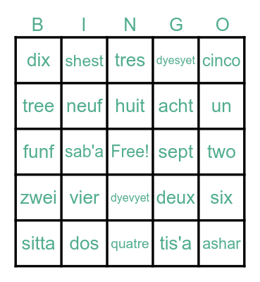 Language Bingo Card