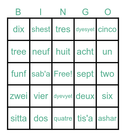 Language Bingo Card