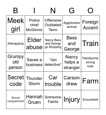 NANCY DREW Bingo Card