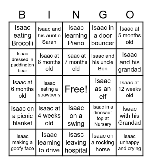 Isaac Birthday Bingo Card