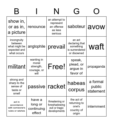 They Called Us Enemy Bingo Card
