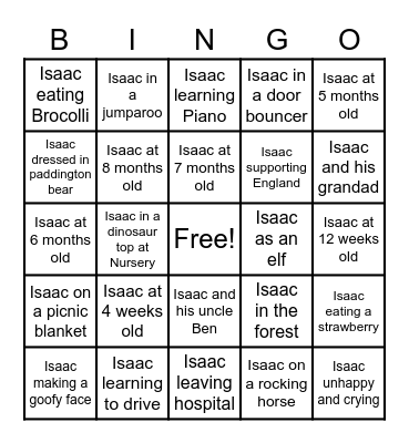 Isaac's Birthday Bingo Card