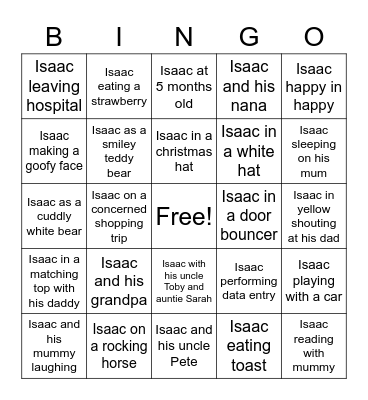 Isaac Birthday Bingo Card
