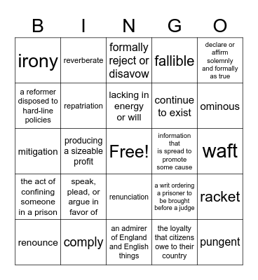 They Called Us Enemy Bingo Card