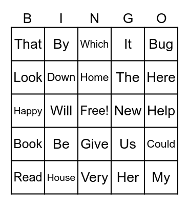 Sight Words Bingo Card