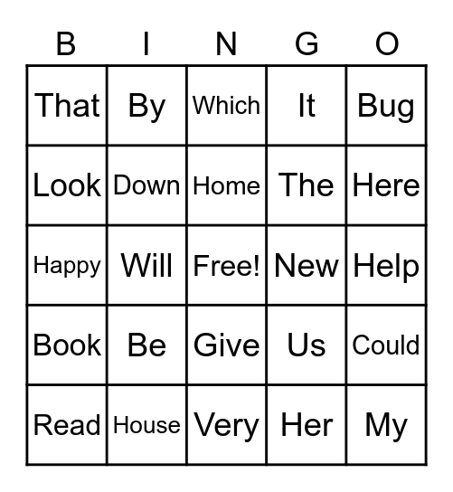 Sight Words Bingo Card