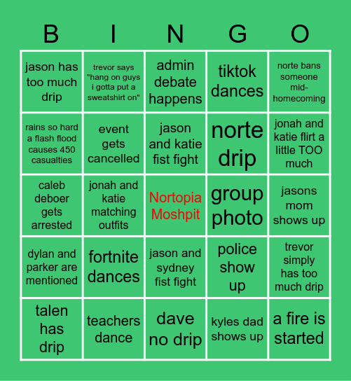 Nortopia Homecoming Bingo Card