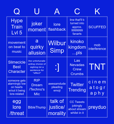 q lore lets go Bingo Card