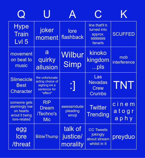 q lore lets go Bingo Card