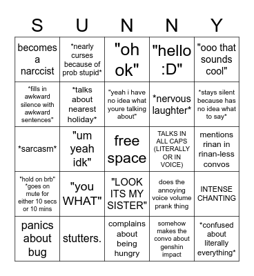 Sunny Bingo Card