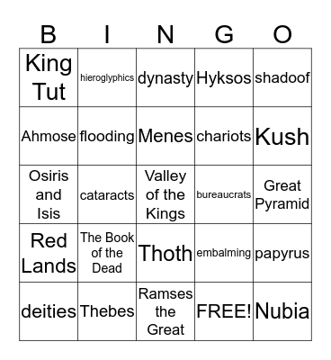 Egypt Bingo Card