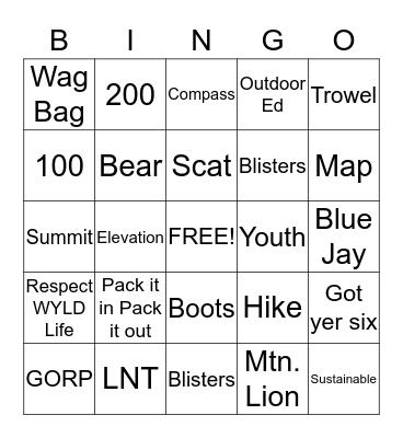 WYLD Bingo Card