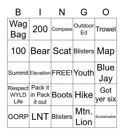 WYLD Bingo Card