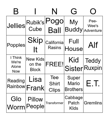 80's Bingo Card