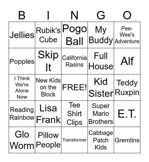 80's Bingo Card