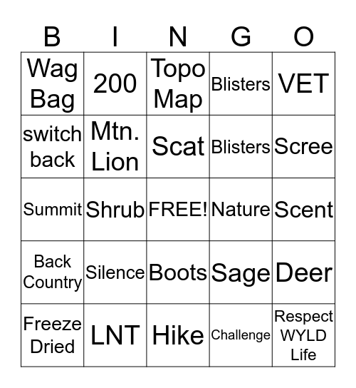 WYLD Bingo Card