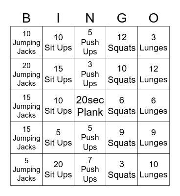FITNESS BINGO #2 Bingo Card