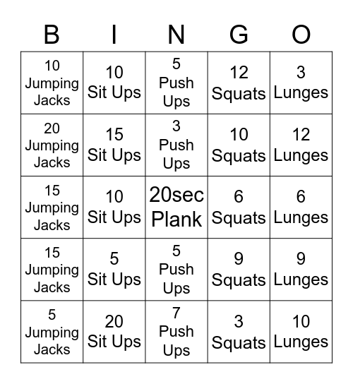 FITNESS BINGO #2 Bingo Card