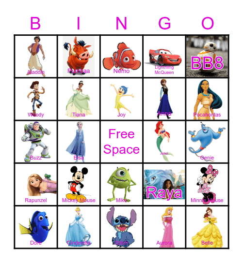 Disney Friends Bingo Card