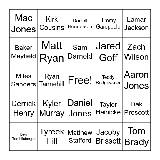 Superflex TD Bingo Card