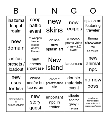 Trudi's 2.2 Bingo Card