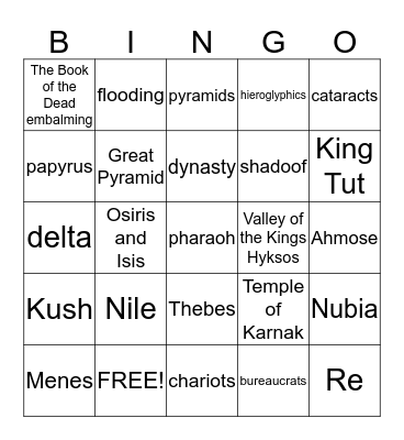 Egypt Bingo Card