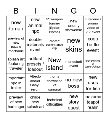 Angela's 2.2 Bingo Card