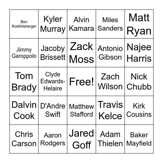 Superflex TD Bingo Card