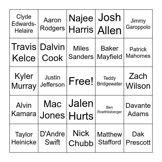 Superflex TD Bingo Card