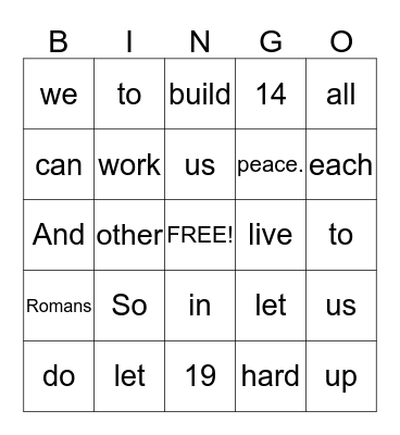 Romans 14:19 Bingo Card