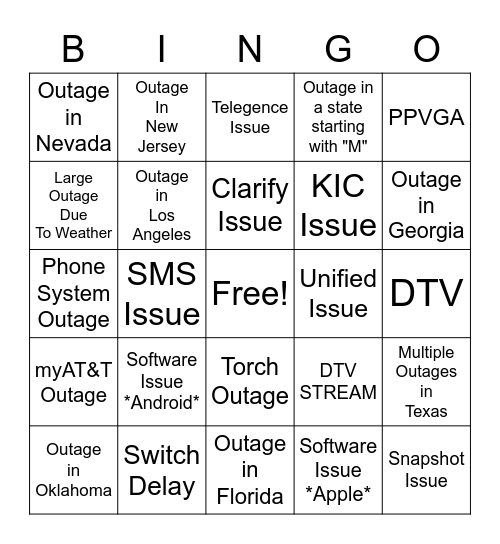 AT&T BINGO Card