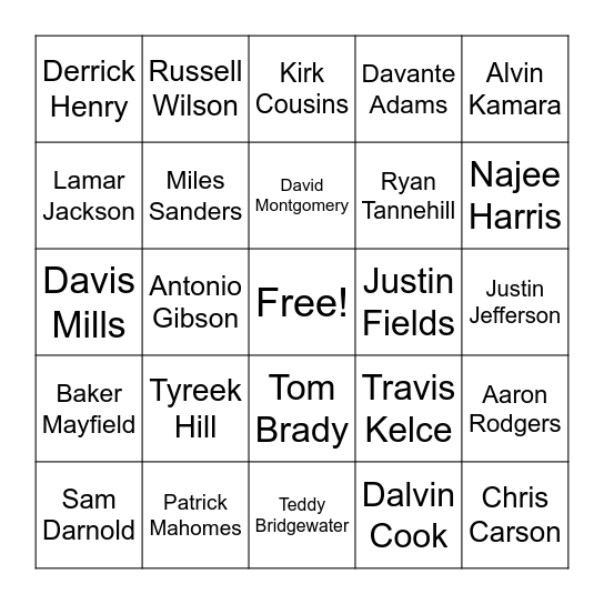 Superflex TD Bingo Card