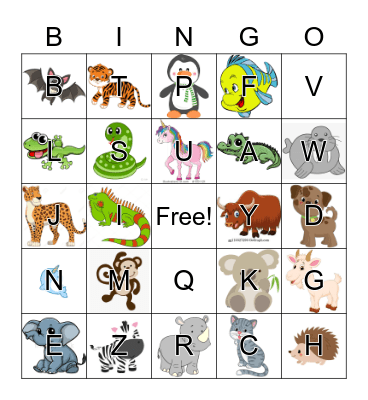 Animal Letter Bingo Card