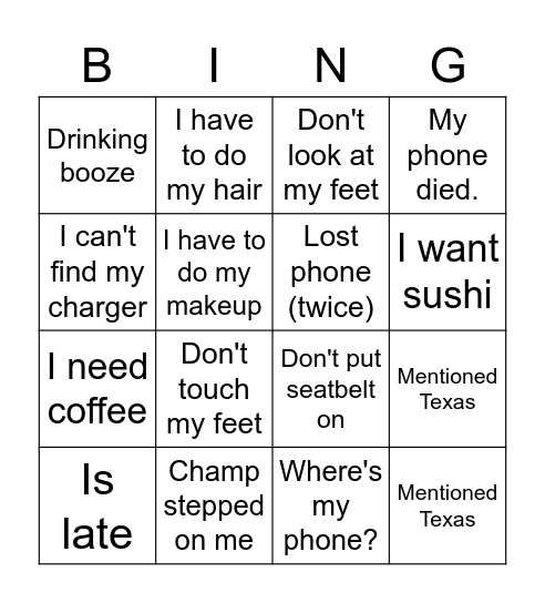 Kat Bingo Card