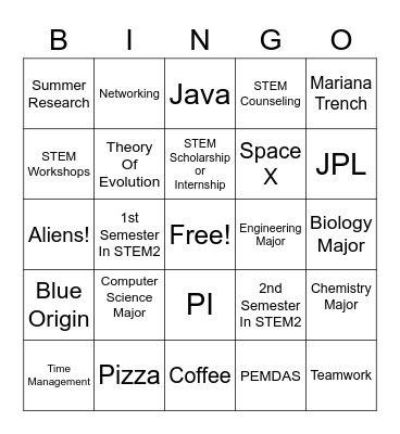 STEM2 Bingo Card