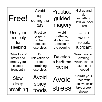 Management of Menopausal Symptoms Bingo Card