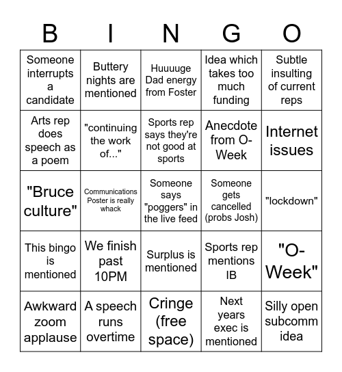 Annual General Meeting Bingo Card