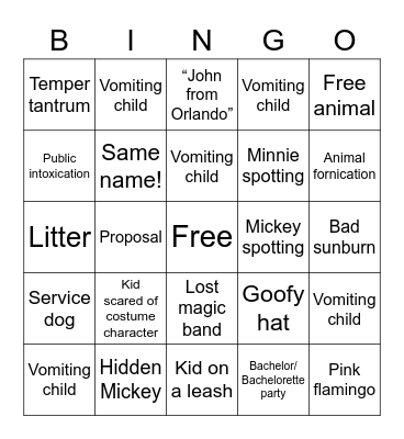 Disney Bingo Card