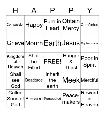 Beatitude Bingo Card