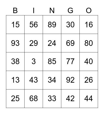 French Department Bingo Card