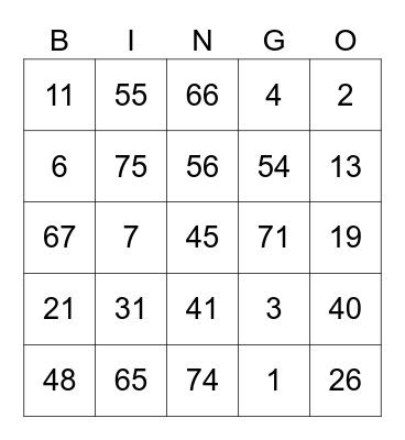 Dino ROUND 1 (Numbers) Bingo Card