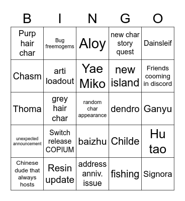 2.2 livestream Bingo Card