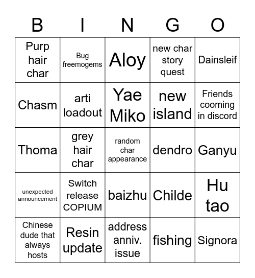 2.2 livestream Bingo Card