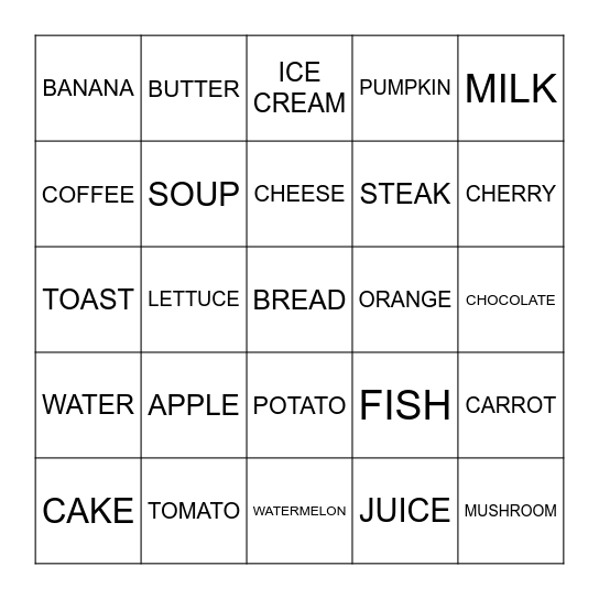 FOOD Bingo Card