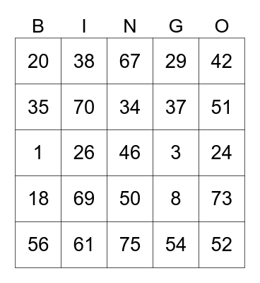 Andi ROUND 2 (Numbers) Bingo Card